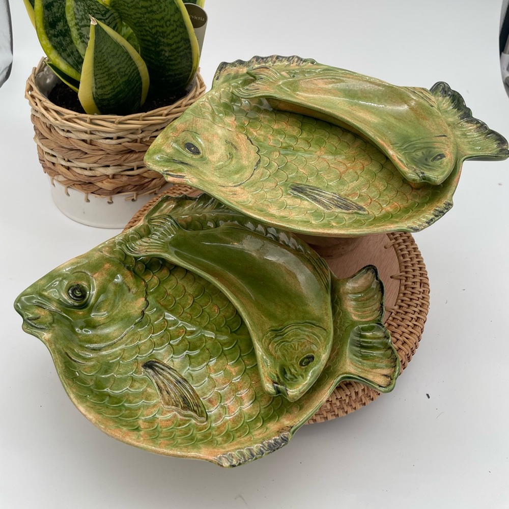 Vintage Holland Mold Fish pickle and Olive Plate— Set of 2. 1970s